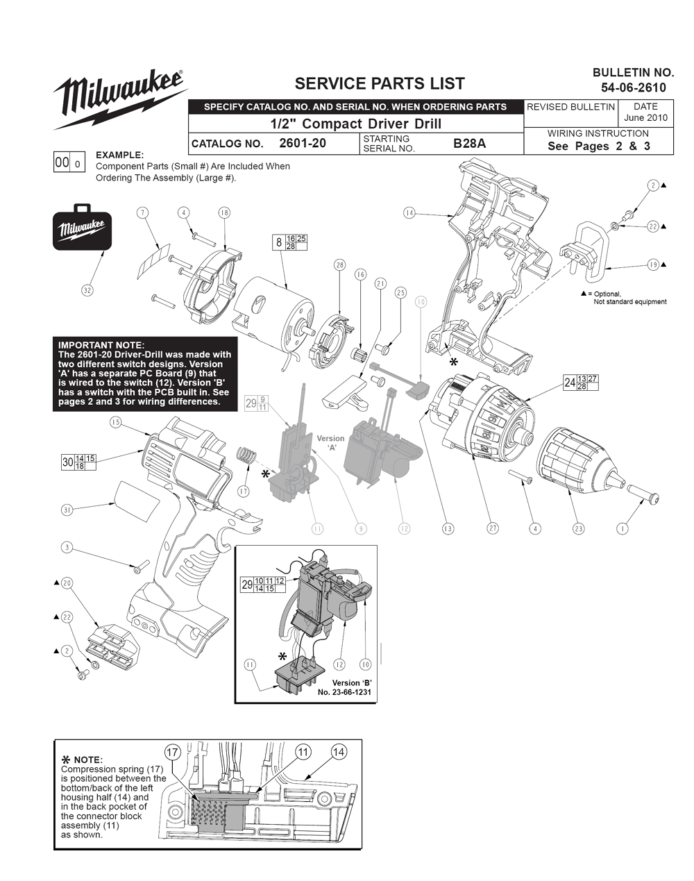 Milwaukee 260120(B28A) Parts List Milwaukee 260120(B28A) Repair