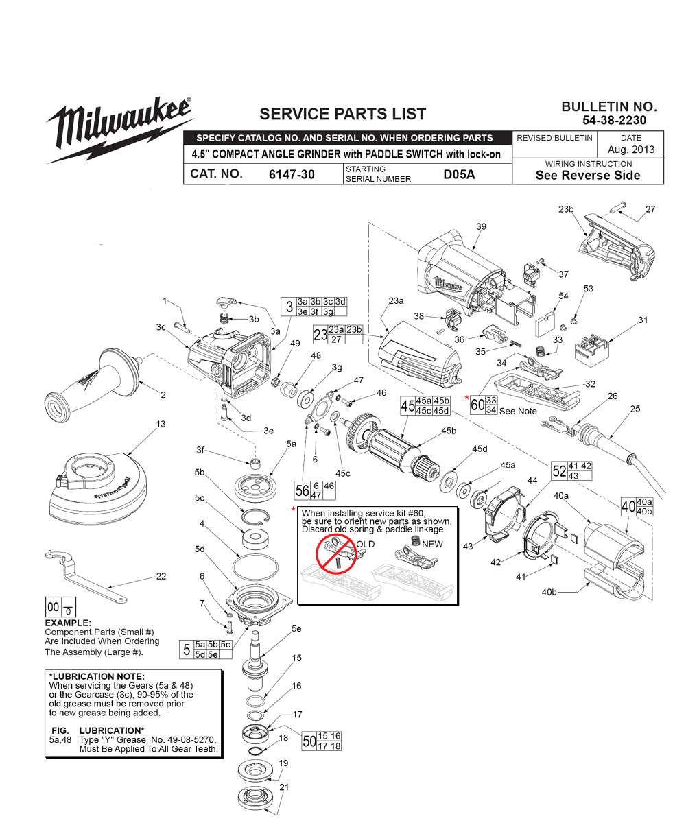 Milwaukee 614730(D05A) Parts List Milwaukee 614730(D05A) Repair