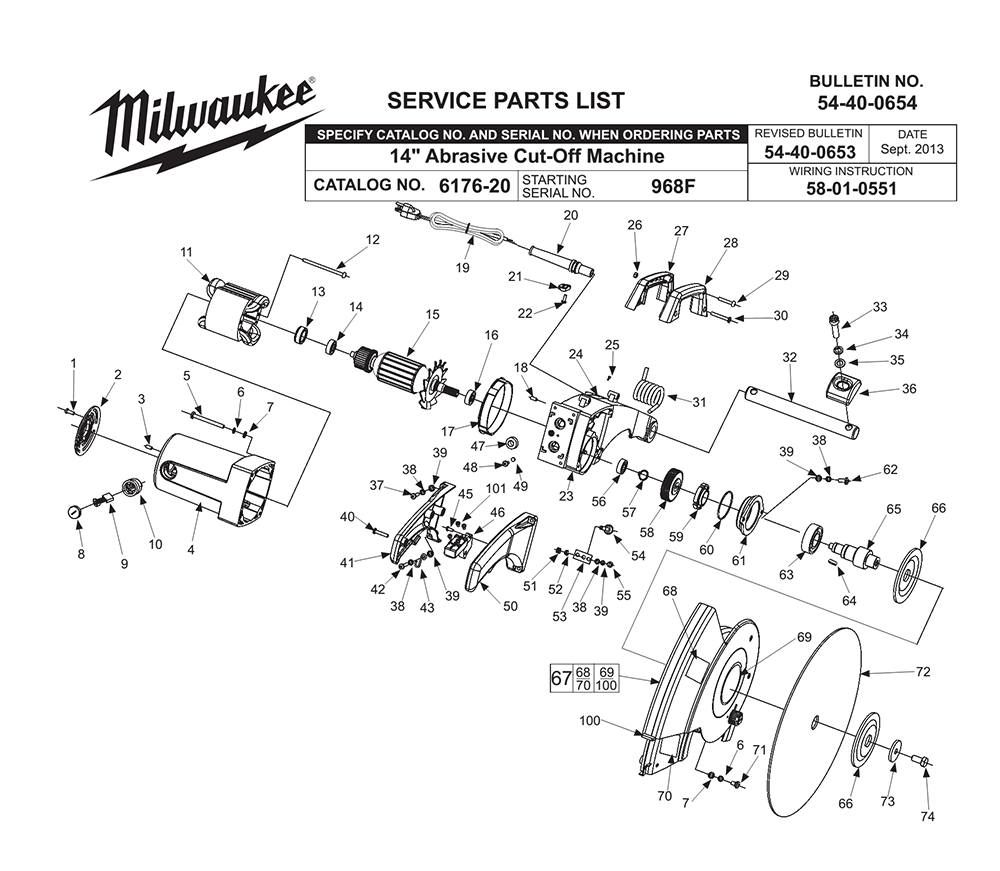 Milwaukee 617620(968F) Parts List Milwaukee 617620(968F) Repair