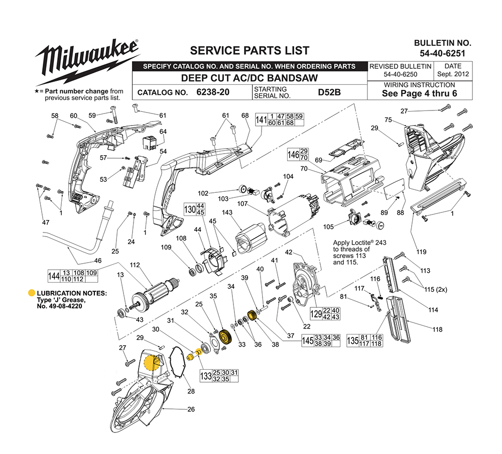 Milwaukee 623820(D52B) Parts List Milwaukee 623820(D52B) Repair