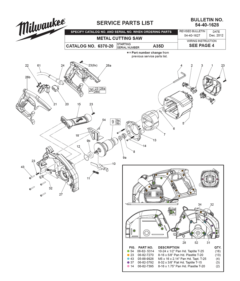 Milwaukee Tool Schematics Parts List