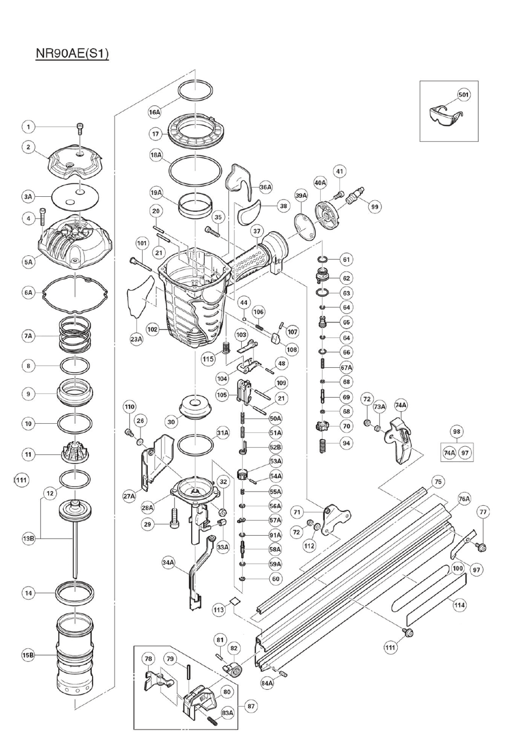 Hitachi NR90AE(S1) Parts List Hitachi NR90AE(S1) Repair Parts OEM