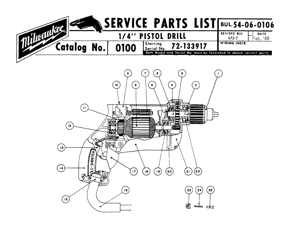 Milwaukee 0100(72133917) Parts List Milwaukee 0100(72133917