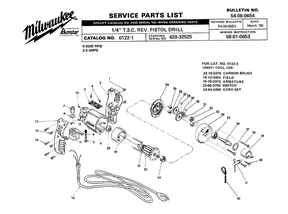 Milwaukee 01221(42932525) Parts List Milwaukee 01221(42932525