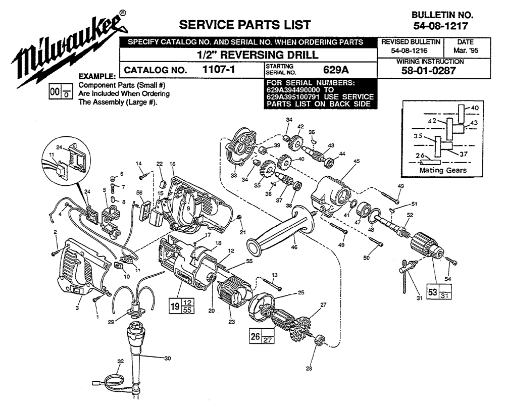 Milwaukee 11071(629A) Parts List Milwaukee 11071(629A) Repair