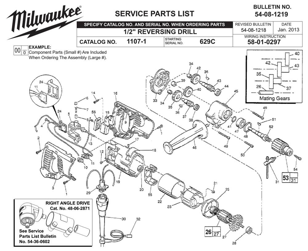 Buy Milwaukee 11071(629C) 1/2" reversing Replacement Tool Parts