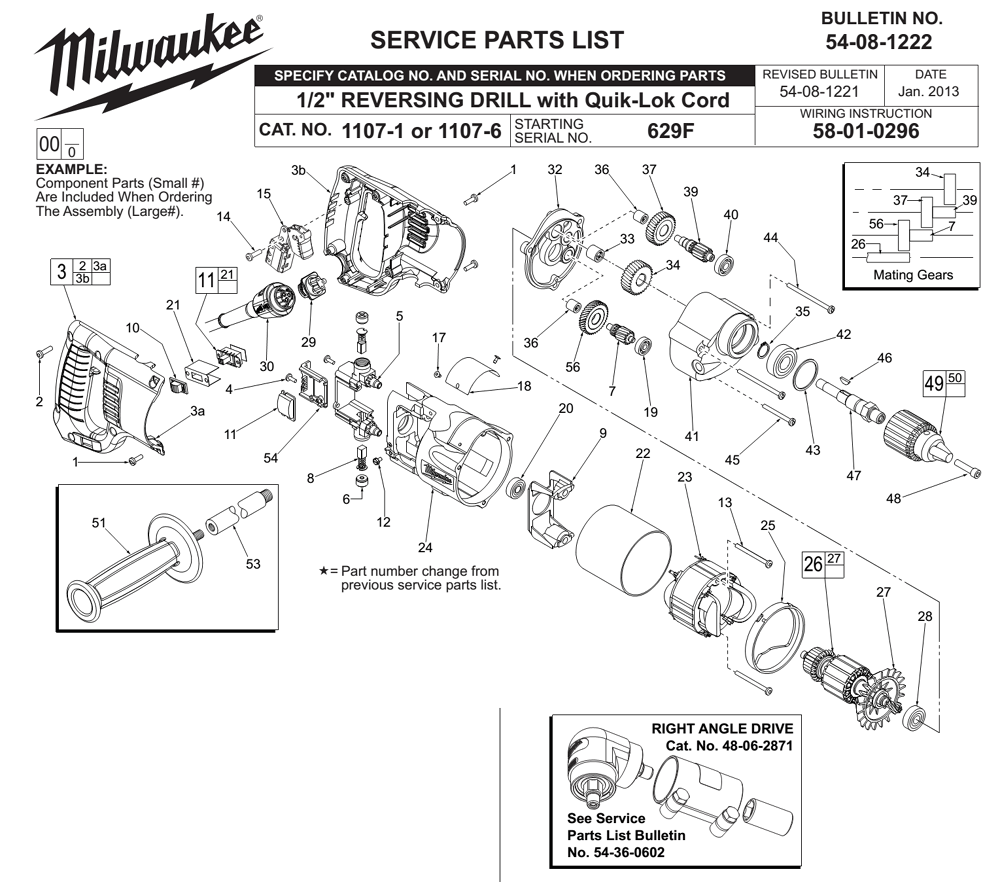 Milwaukee 11071(629F) Parts List Milwaukee 11071(629F) Repair