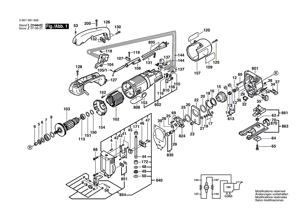 Bosch 1581AVS (0601581666) Parts List | Bosch 1581AVS (0601581666
