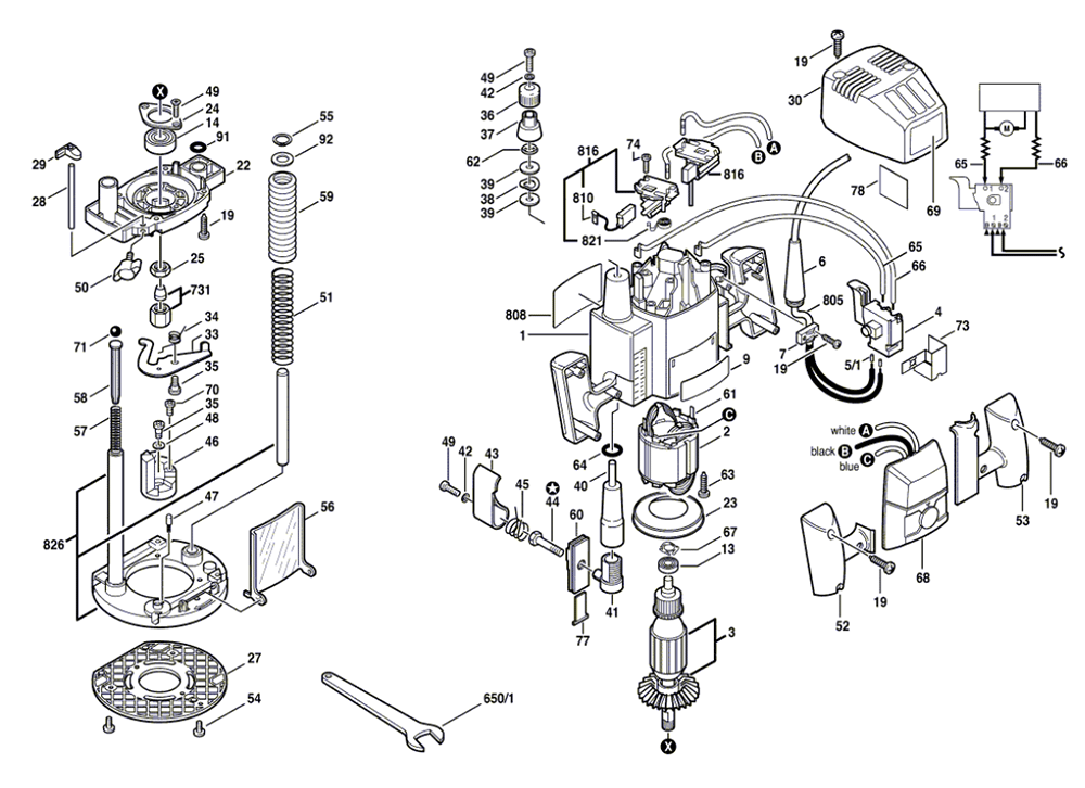 Bosch 1613AEVS(0601613663) Parts List Bosch 1613AEVS(0601613663