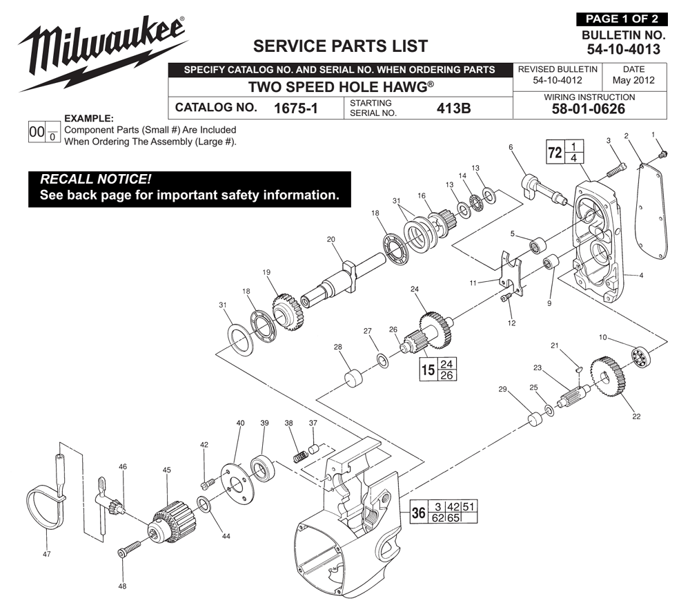 Buy Milwaukee 1675-1-(413B) two speed hole hawg Replacement Tool Parts