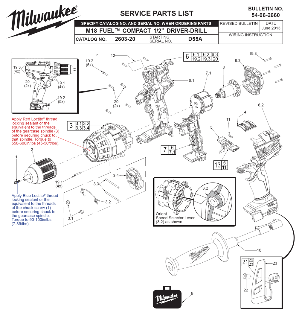 Milwaukee 2603-22CT-(D55A) Parts List | Milwaukee 2603-22CT-(D55A
