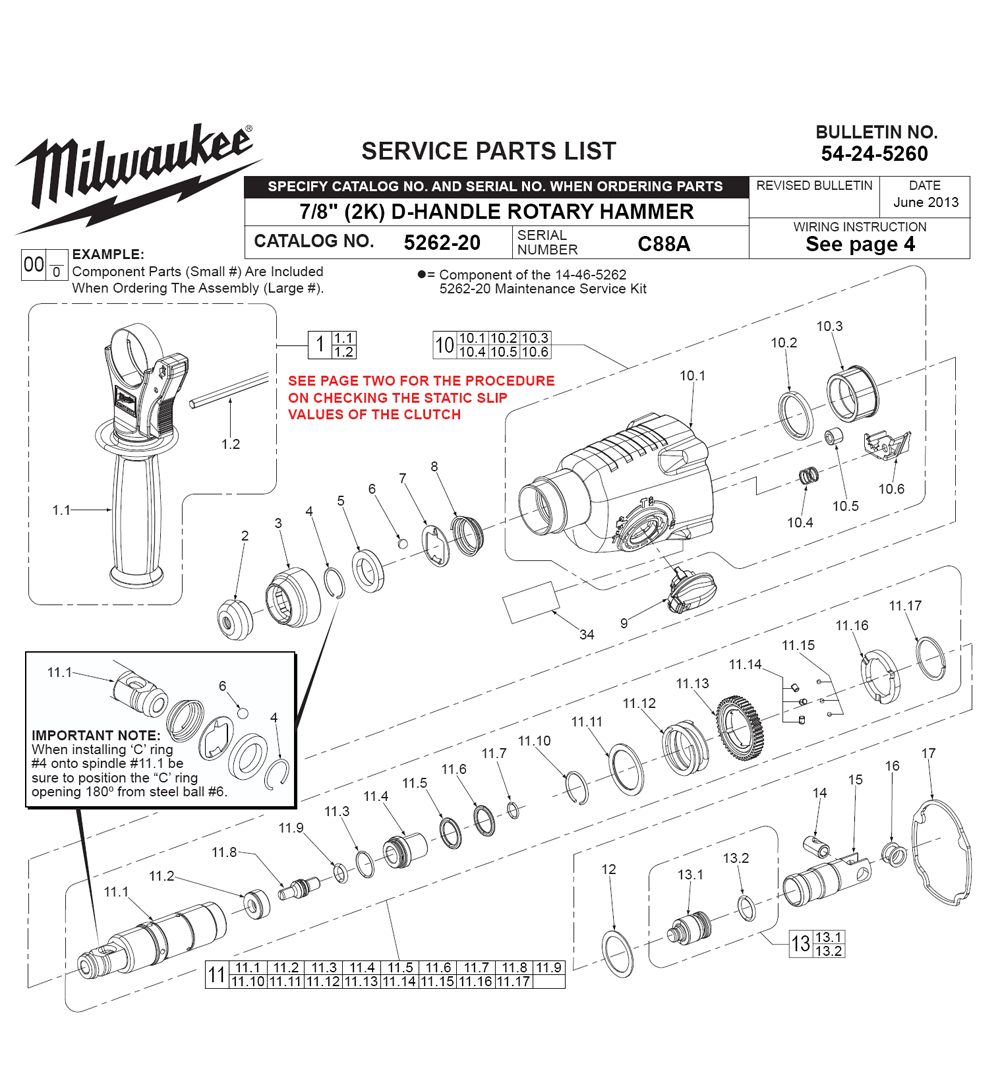 Milwaukee 31-40-5262 Gear Case Assembly for 5262-20 Rotary Hammer Drills 
