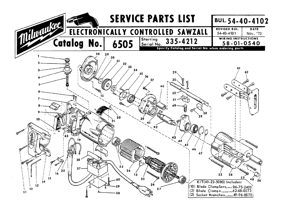 Milwaukee 6505-(335-4212) Parts List | Milwaukee 6505-(335-4212) Repair