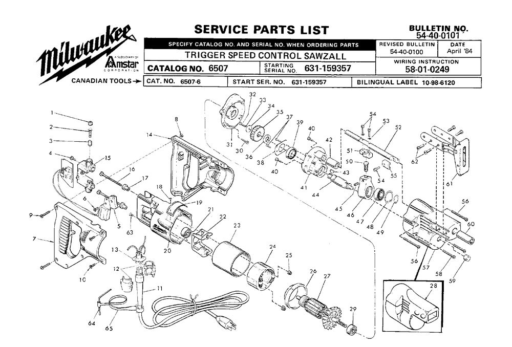 Milwaukee 6507(631159357) Parts List Milwaukee 6507(631159357