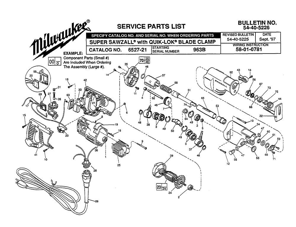 Milwaukee 652721(963B) Parts List Milwaukee 652721(963B) Repair