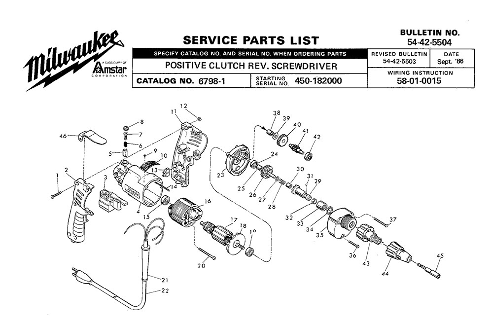 Milwaukee 67981(450182000) Parts List Milwaukee 67981(450182000