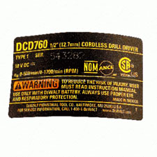 Black and Decker N028209 Nameplate