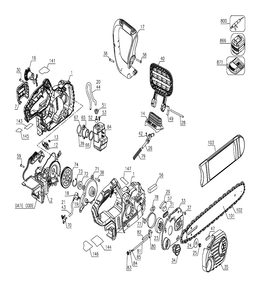 Dewalt DCCS620BType1 Parts List Dewalt DCCS620BType1 Repair Parts