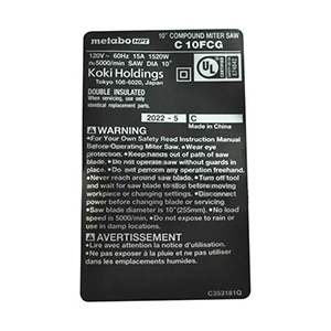 Hitachi 371728 Name Plate    C10FCG