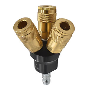 Interstate Pneumatics FPM44-KA4B Aluminum Round Manifold with Three 1/4 Inch Brass Automotive Couplers & 1/4 Inch Steel Automotive Plug