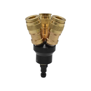 Interstate Pneumatics FPM44-KG4AB Aluminum Round Manifold with Three 1/4 Inch Brass Universal Couplers & 1/4 Inch Steel Automotive Plug