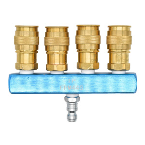 Interstate Pneumatics FPM44S-KG4AB Aluminum Rectangular Manifold with Four (4) 1/4 Inch Brass Universal Couplers & One (1) 1/4 Inch Automotive Plug Kit