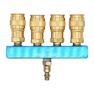 Interstate Pneumatics FPM44S-KG4HB Aluminum Rectangular Manifold with Four 1/4 Inch Brass Universal Couplers & One 1/4 Inch Industrial Plug Kits