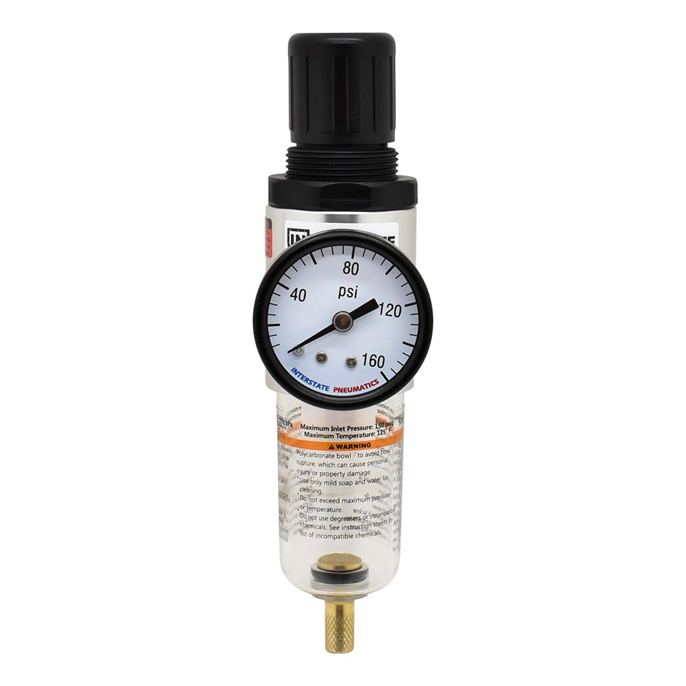Interstate Pneumatics WB1330 1/4 Inch Mini Poly Bowl - Filter / Regulator with Gauge