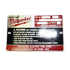 Milwaukee 12-99-1875 Service Nameplate