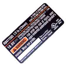 Ridgid 940976153 Data Label (R8411503)